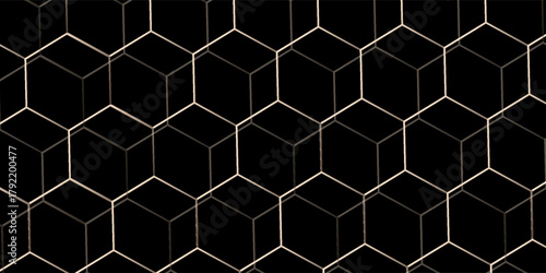 Black and gold hexagonal technology abstract background with honeycombs. vector illustration