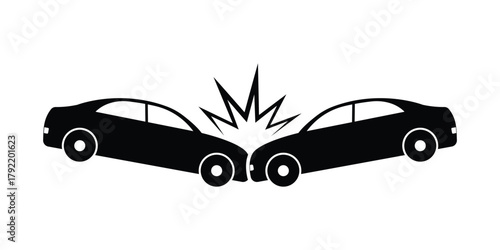 Crashed cars icon set. Car Accident Silhouette Icon with Head-on Collision. Road car accident icon.  Car crash, Car accident, breakdown vector illustration.