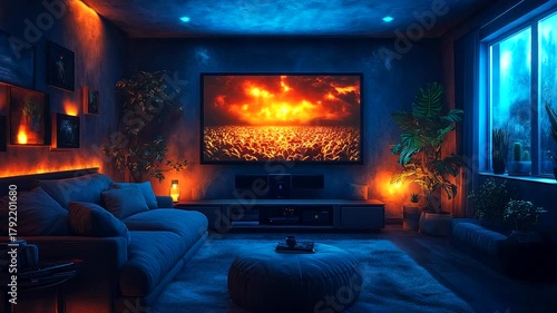 Wallpaper Mural Cozy living room with cinematic TV and glowing decor Torontodigital.ca