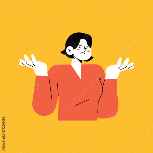 Confused Woman Shrugging with Questioning Expression. Negative emotions. Female upper body.