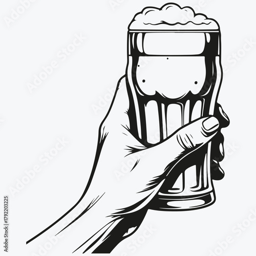 hand with beer glass sketch illustration vector