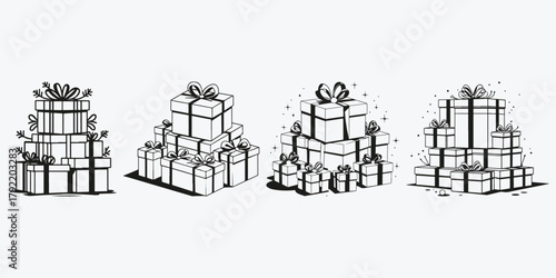 present boxes pile sketch illustration vector set