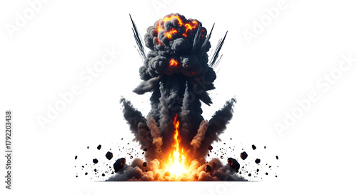 Mysterious ancient stone monolith with glowing orange fire at its base isolated on transparent background