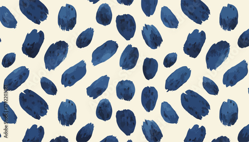 Patrón abstracto de manchas azules sobre fondo crema, diseño moderno y orgánico, estilo acuarela.