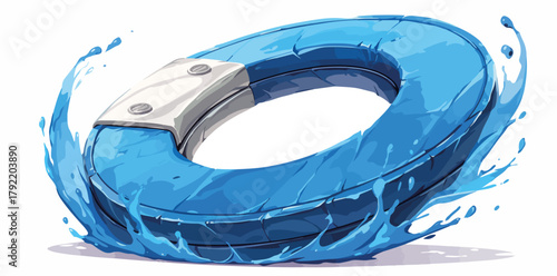 Vector de un imán azul rodeado de agua salpicando, diseño estilizado y dinámico