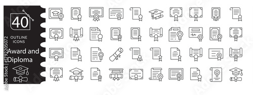 Achievement and Award Icon Set , Medal, Trophy, and Certificate Vector Collection, Winner and Champion Icons , Golden Medal, Cup, and Diploma Vector Pack, Trophy and Medal Vector Set ,Award, Prize,