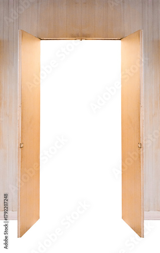 Open Wooden Door to Dark Empty Space Concept of Opportunity, Mystery, and New Beginning