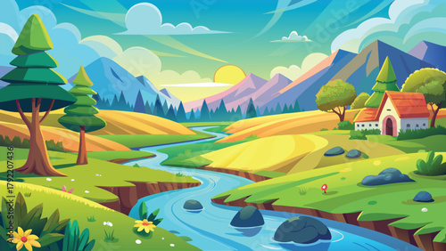 Summer landscape with lake ai generated