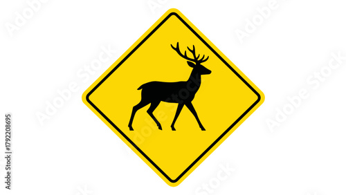 Deer crossing road sign in yellow color alerting drivers  