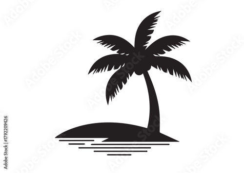 Palm Tree Seaside Beach icon, Palm Tree Seaside Beach silhouette vector