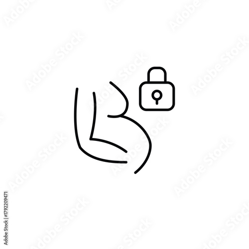 Pregnant woman and lock. Maternity safety, parental control. Pixel perfect, editable stroke vector icon