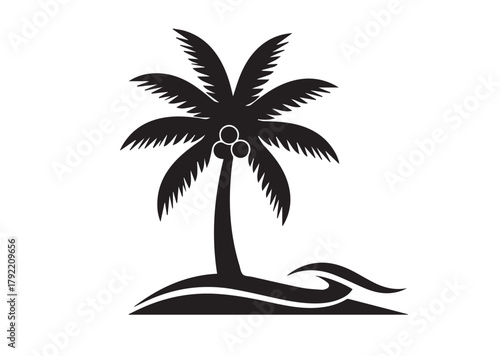 Palm Tree Seaside Beach icon, Palm Tree Seaside Beach silhouette vector