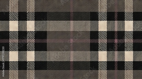 This fabric boasts a complex checkered pattern in shades of brown and gray, giving off a warm aesthetic