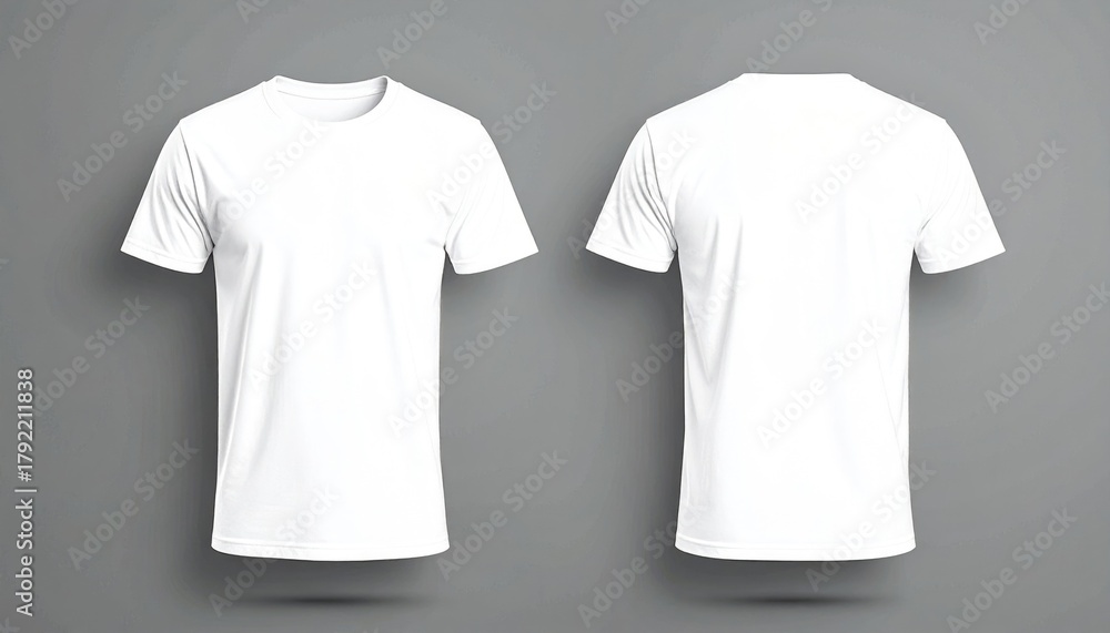 Fototapeta premium White t shirt front and back view, isolated on black background. Ready for your mock up design template 