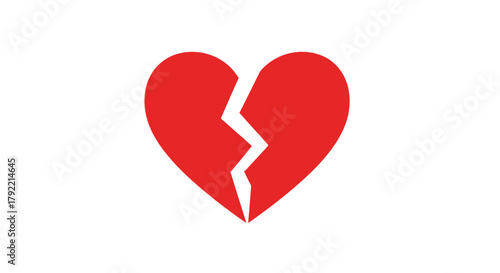 Red Broken Heart Symbol Isolated on White Background.