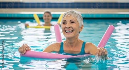 Active Senior Enjoying Water Aerobics in Pool Fun, Fitness, and Healthy Lifestyle