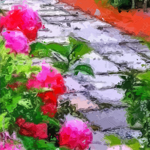 Fotografie Various oil paintings, flowers, chrysanthemums, roses, peonies, butterflies, vil