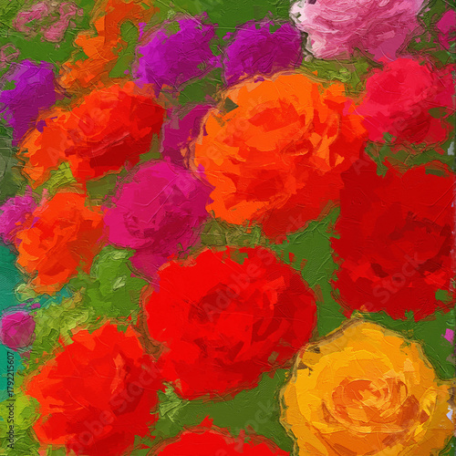 Fotografie Various oil paintings, flowers, chrysanthemums, roses, peonies, butterflies, vil