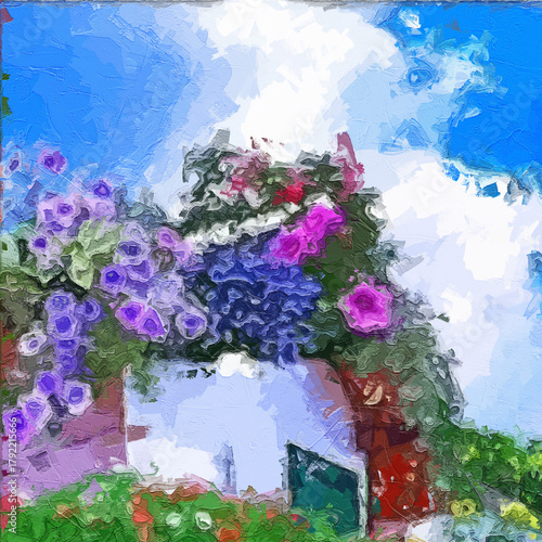 Obraz na plátně Various oil paintings, flowers, chrysanthemums, roses, peonies, butterflies, vil