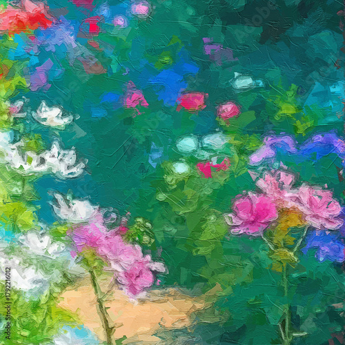 Obraz na plátně Various oil paintings, flowers, chrysanthemums, roses, peonies, butterflies, vil