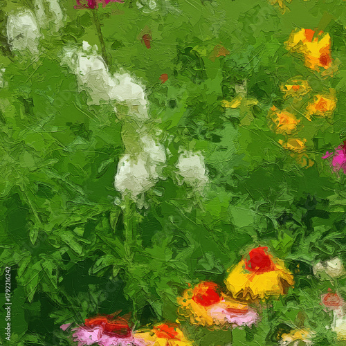 Obraz na plátně Various oil paintings, flowers, chrysanthemums, roses, peonies, butterflies, vil
