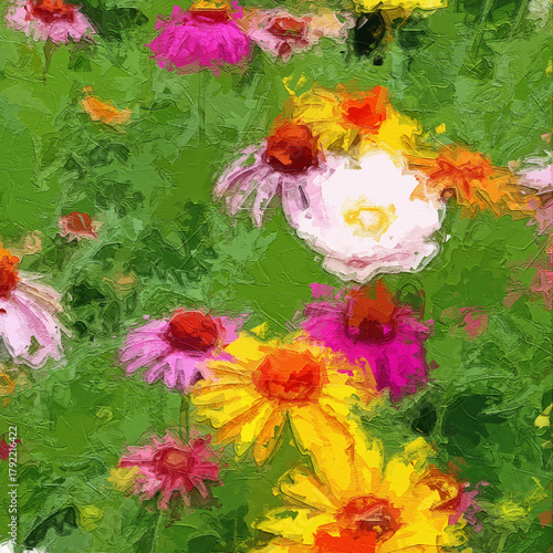 Fotografie Various oil paintings, flowers, chrysanthemums, roses, peonies, butterflies, vil