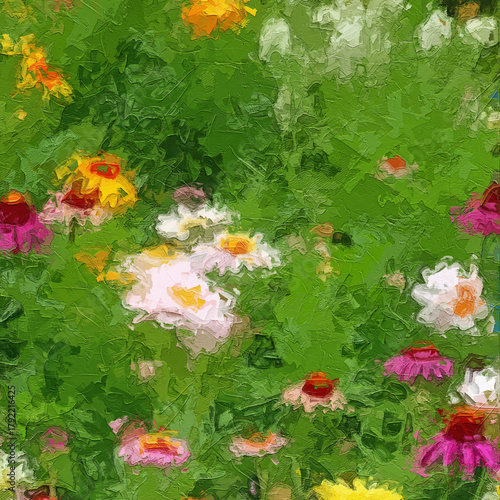Obraz na plátně Various oil paintings, flowers, chrysanthemums, roses, peonies, butterflies, vil