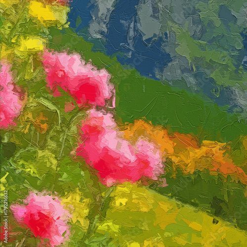 Fotografie Various oil paintings, flowers, chrysanthemums, roses, peonies, butterflies, vil