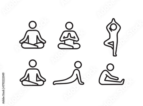 yoga and meditation pose icon set
