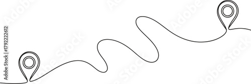 Visualize your journey with this minimalist route line art featuring location pin markers