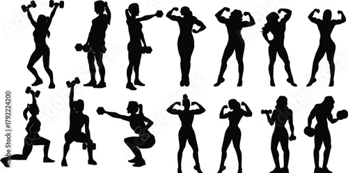 Strong Women Fitness Exercise Silhouettes Collection