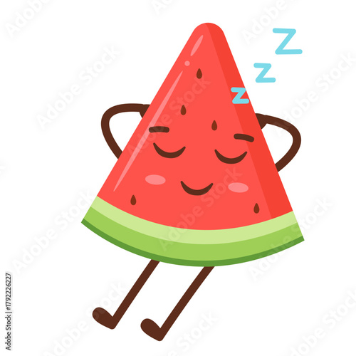 Sleeping Watermelon Cartoon Character Flat Illustration