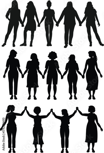 Diverse Women Silhouettes Holding Hands in Unity