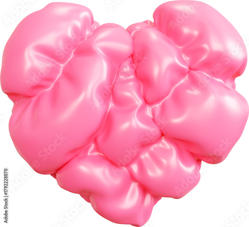 3D Pink Valentines day Heart shape, creative inflatable love graphic abstract form isolated clipart. Render of geometric modern february symbol illustration