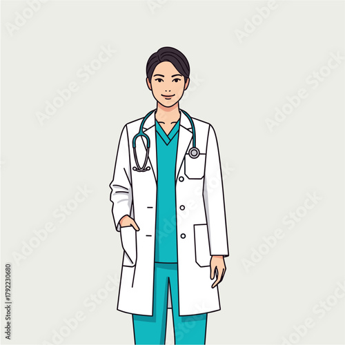 Friendly Female Doctor Standing in Lab Coat Illustration
