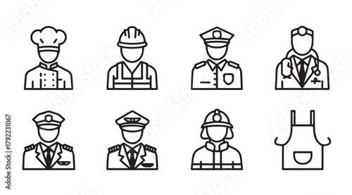 Collection of profession icons representing different careers in silhouette