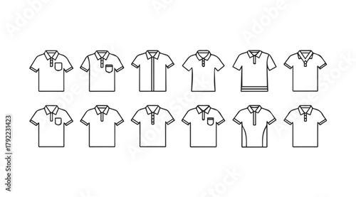 Collection of ten polo shirts in a simple black and white silhouette style