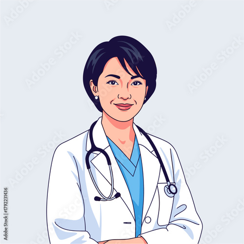 Confident Female Doctor Portrait Illustration
