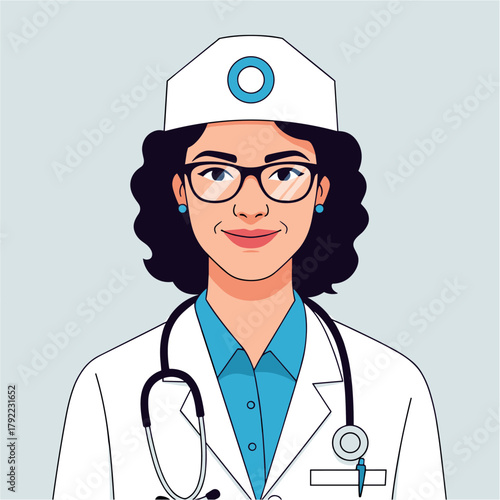 Confident Female Doctor or Nurse Avatar Illustration