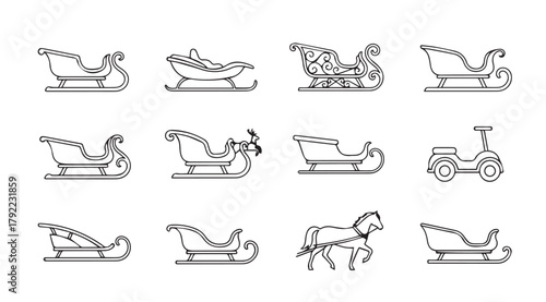Collection of twelve different vintage and modern sleigh designs silhouette