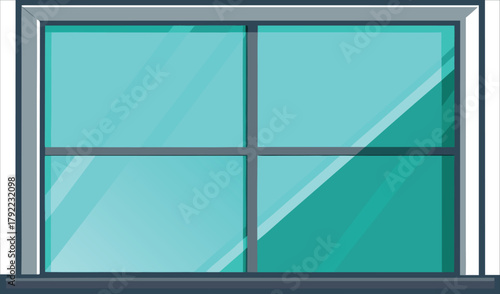 Modern window with teal glass and reflective surface
