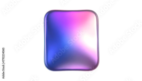 Glossy Geometric Square Solid Shaped Fluid Holographic Iridescent 3D White Background Cutout