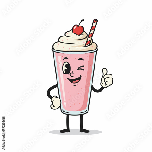 Cheerful cartoon milkshake character giving thumbs up, perfect for branding, menus, and fun food designs, brings a smile to any project