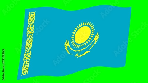 風になびくシンプルなカザフスタンの国旗。(クロマキー)