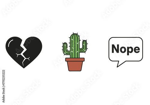 Anti-Valentine's Day Set with Broken Heart Cactus and Nope