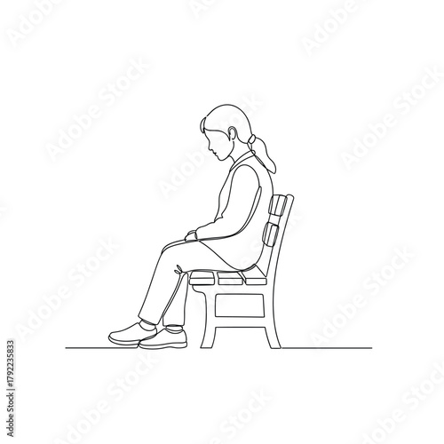 A simple line drawing sketch of a person sitting alone on a park bench