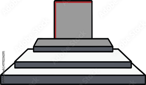 Stylized abstract monument or award with tiered base and red top