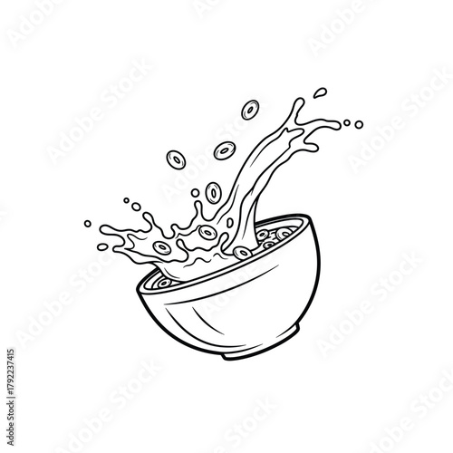 Dynamic line art illustration of cereal splash in a bowl