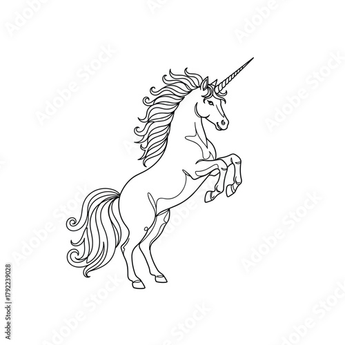 Majestic unicorn rearing up with flowing mane and tail