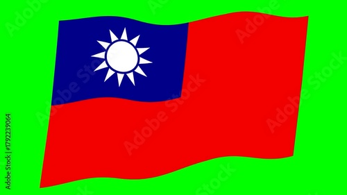 風になびくシンプルな台湾の国旗。(クロマキー)